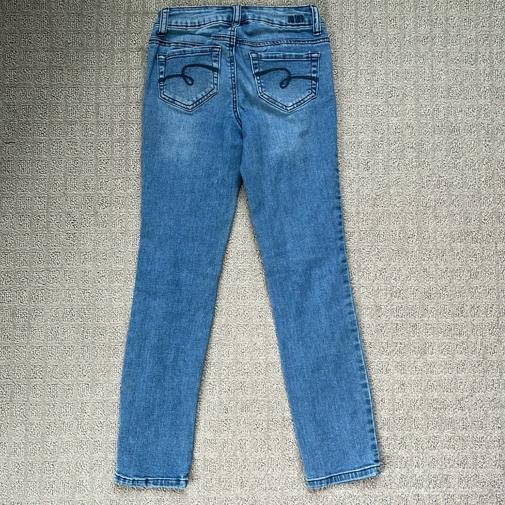 Justice Mid Rise Super Skinny Denim Jegging Blue Distressed Girls 8 Slim